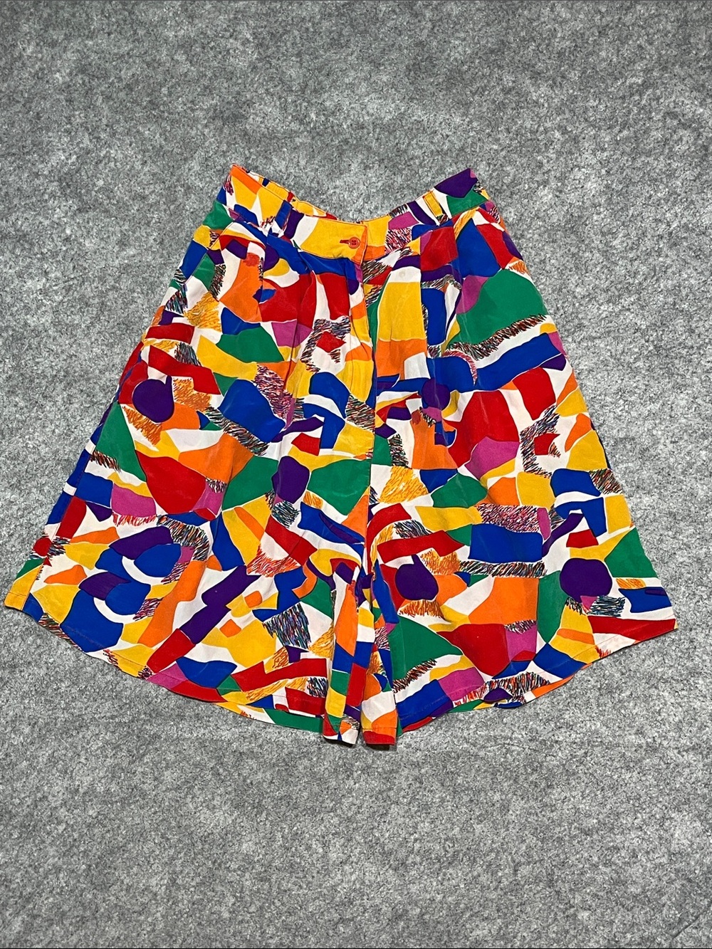 1980s Vibrant Abstract Print High-Waist Shorts